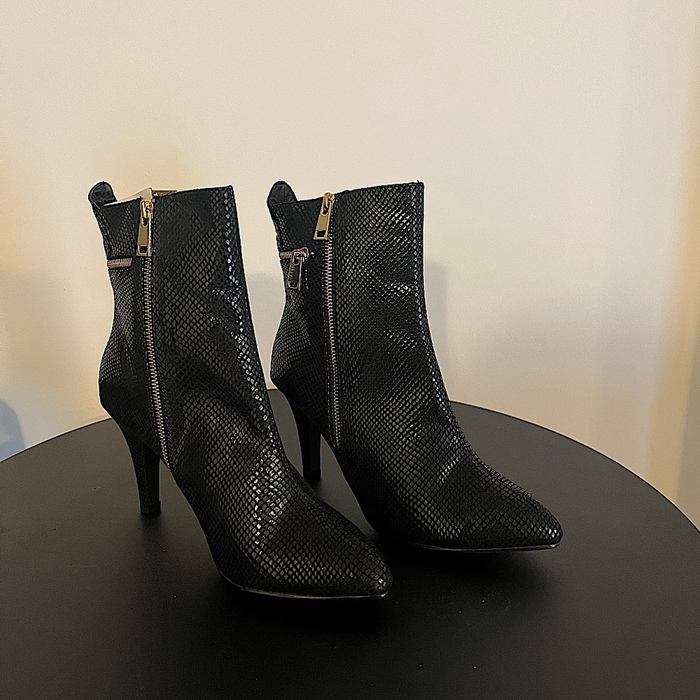 Black Snake Skin Ankle Boots